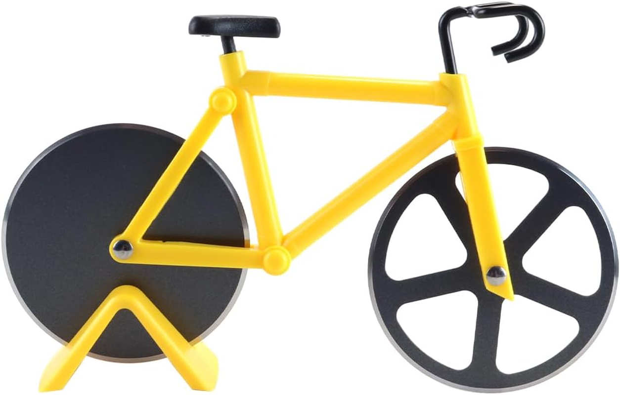 ANCLLO Bicycle Pizza Cutter Stainless Steel Wheel Cutter Double Slicer with Sharp Cutting Wheel and Stand for Kitchen Parties Yellow image number 5