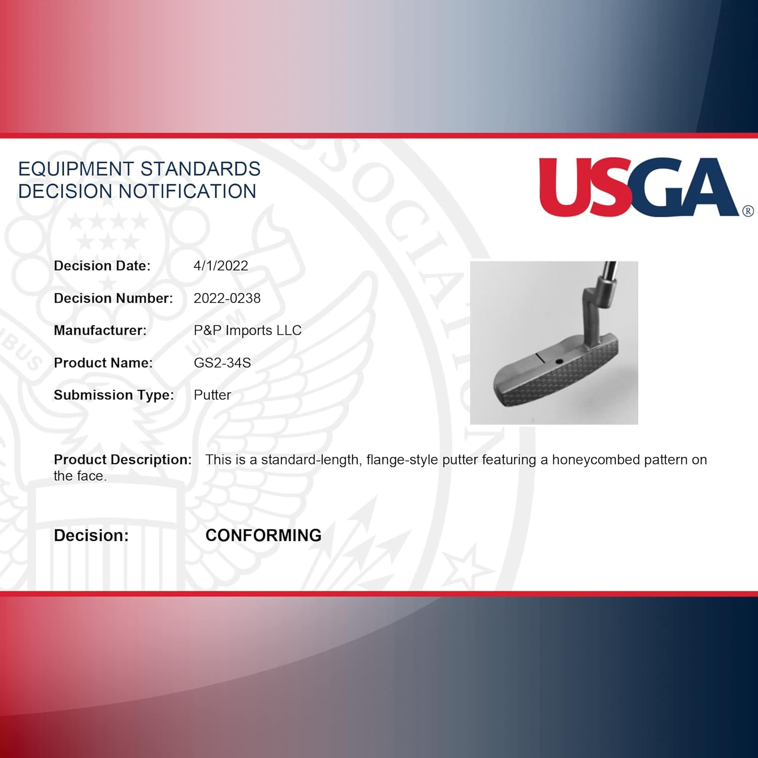 Gosports GS2 Tour Golf Putter &ndash; 34&rdquo; Right-Handed Mallet Putter with Milled Face, Choose Oversized Fat Grip or Pistol Grip image number 4