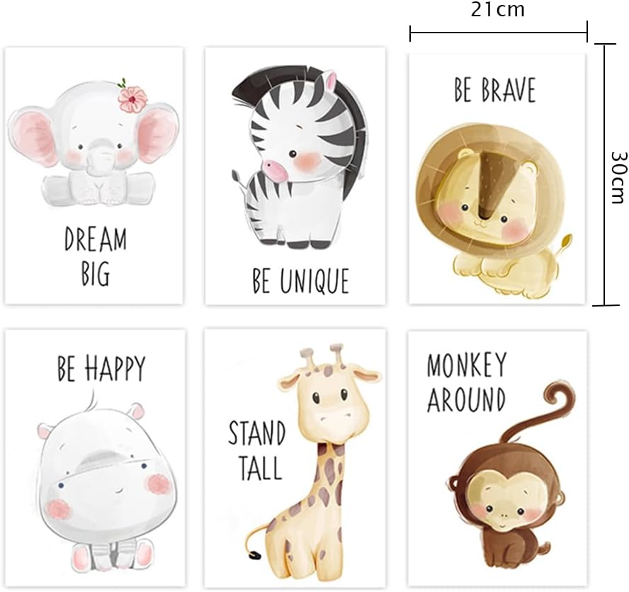 6 Pack Animal Painting,Nursery Wall Decor,Wall Hanging Painting,Unframed Cartoon Wall Murals,Art Print Wall Decoration,For Kids Living Room,Bedro