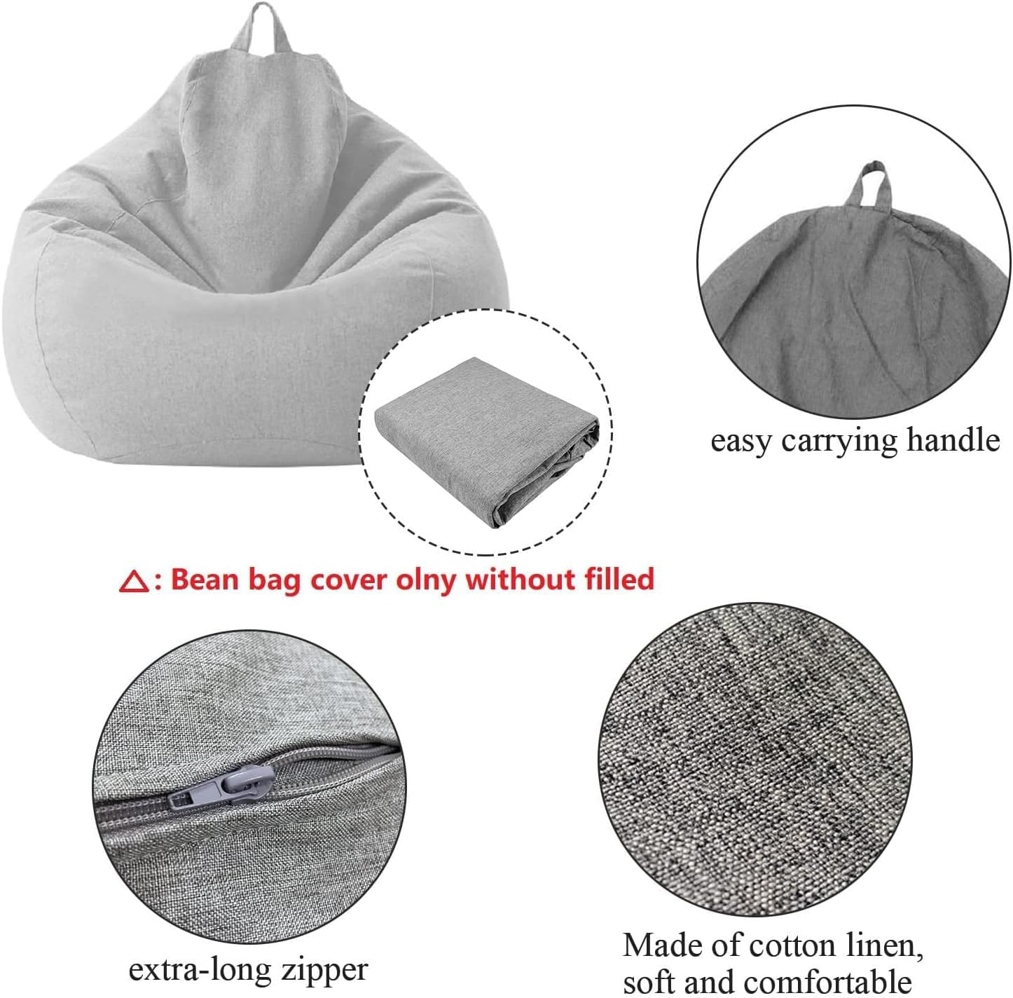 Stuffed Bean Bag Chair Cover (No Filler),Lazy Lounger Bean Bag Cover Stuffable Beanbag Cover Plush Toy Storage Bag for Adults and Kids (Gray, 100 X 120 M) - Blue image number 6