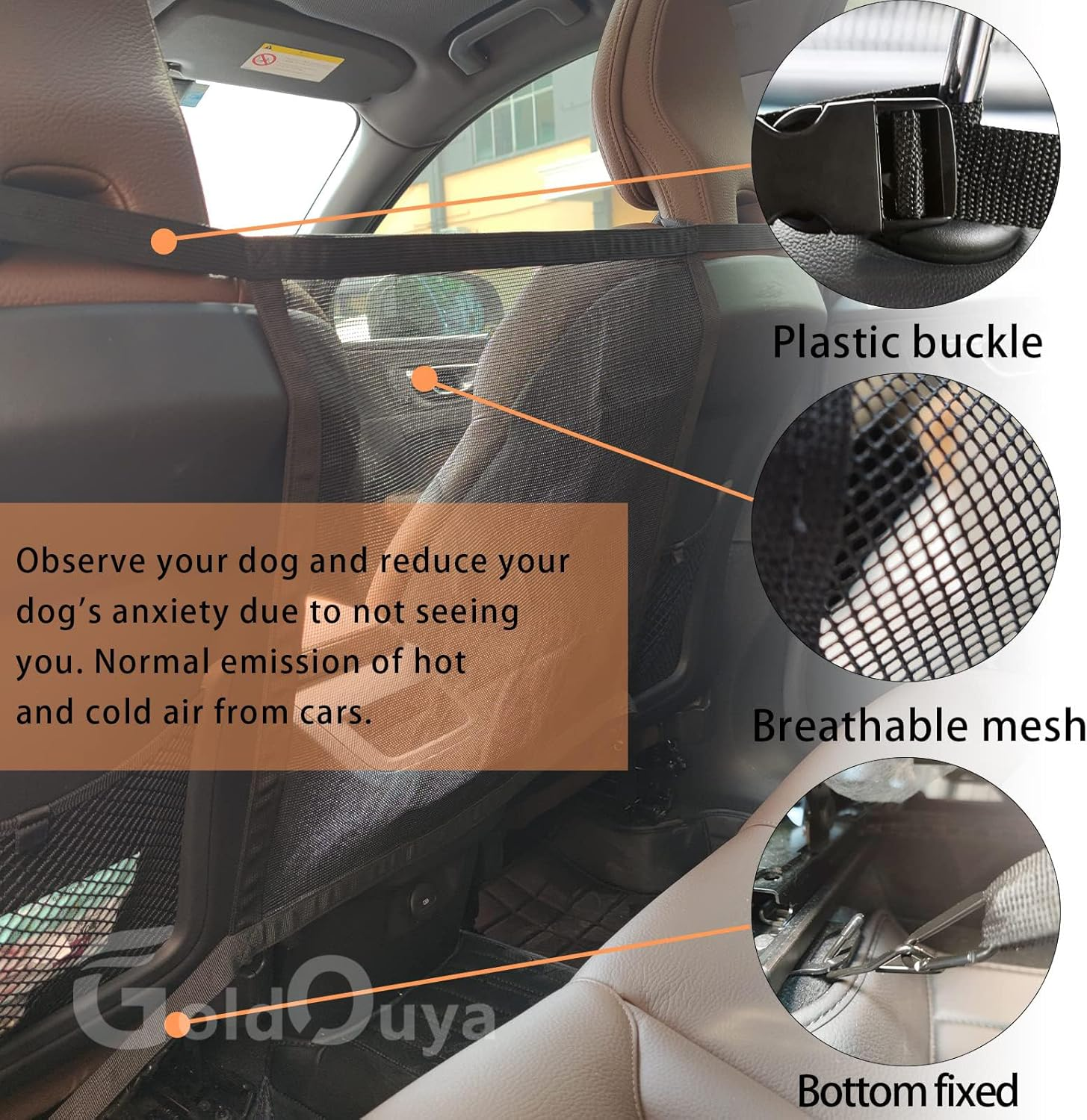 Goldouya Dog Car Net Barrier, Sturdy Mesh Barrier, Car Divider for Steadily Driving with Pets, Automobile Universal Fixed Adjustment Belt image number 5