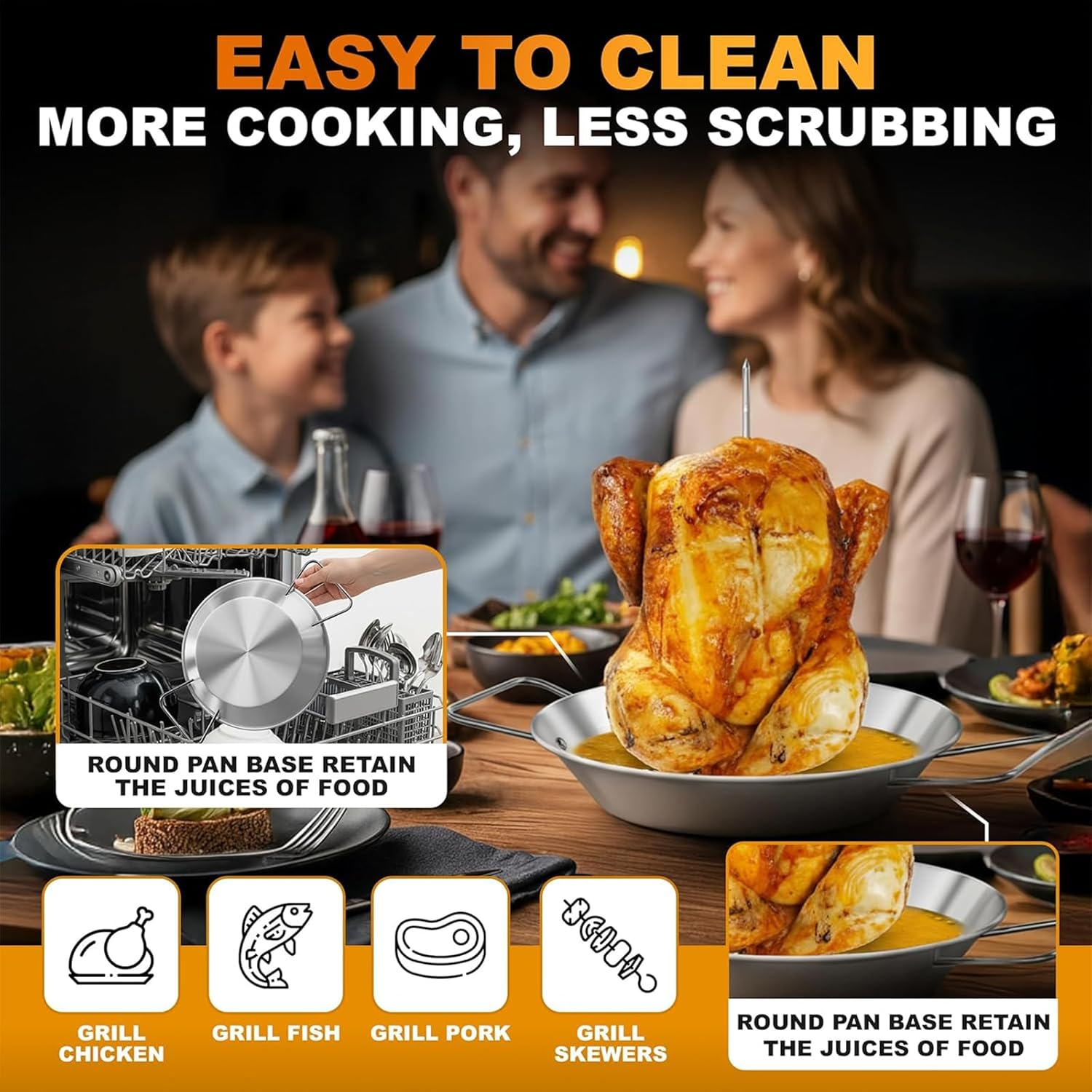 Al Pastor Skewer for Grill, Brazilian Spit Stand with 3 Removable Skewers (8&rdquo;, 10&rdquo;, 12&rdquo;) & Barbecue Tongs and 2 Brushes, Brushes, Perfect for Tacos Al Pastor, Shawarma, Kebabs, Smoker, BBQ, Oven image number 3