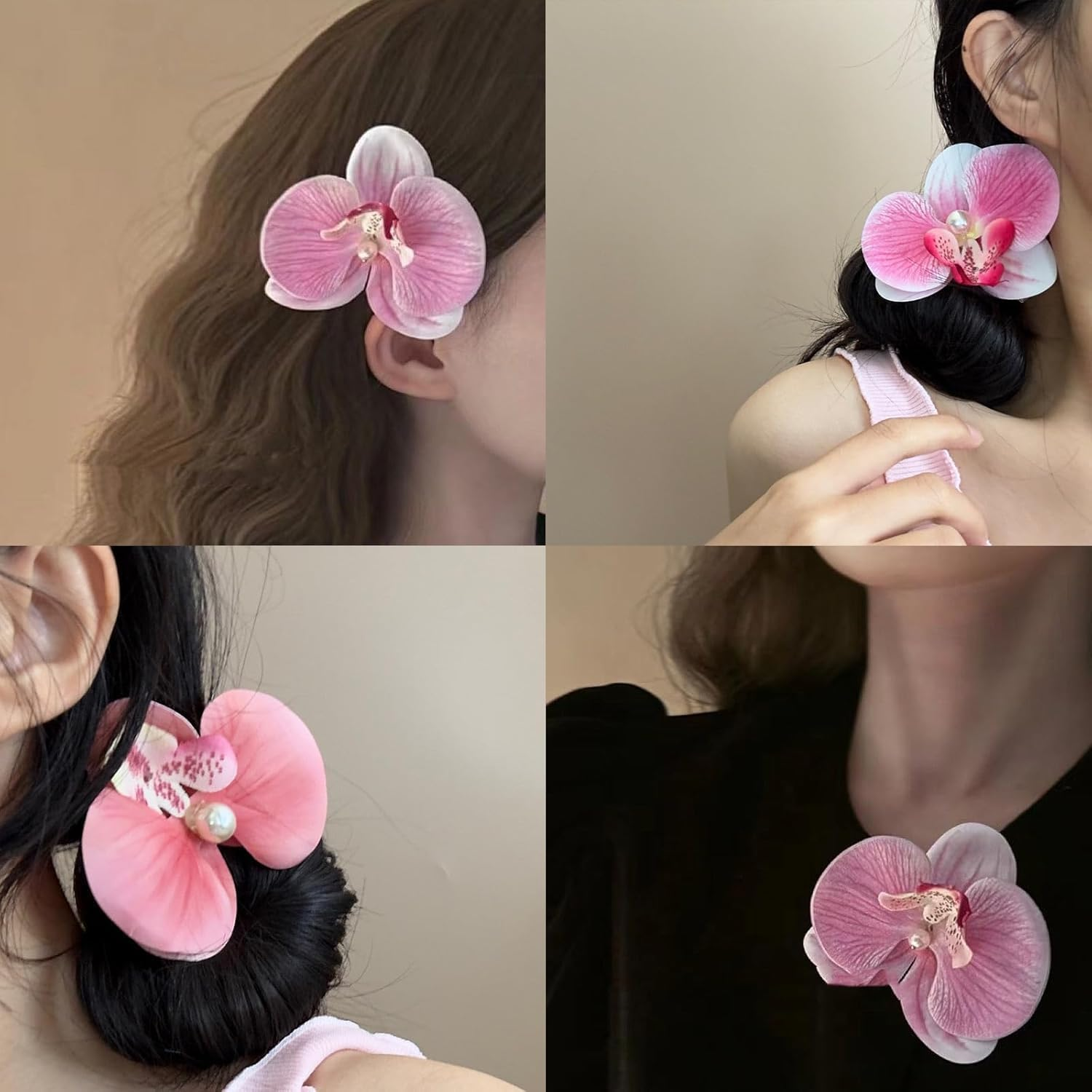 Bohemian Butterfly Orchid Hairpin, 6Pcs Big Chiffon Orchid Flower Hairpins,Tropical Flower Hair Clips, Phalaenopsis Hawaiian Orchid Artificial Large Bohemian Tropical Flower Hair Pins for Girls image number 5