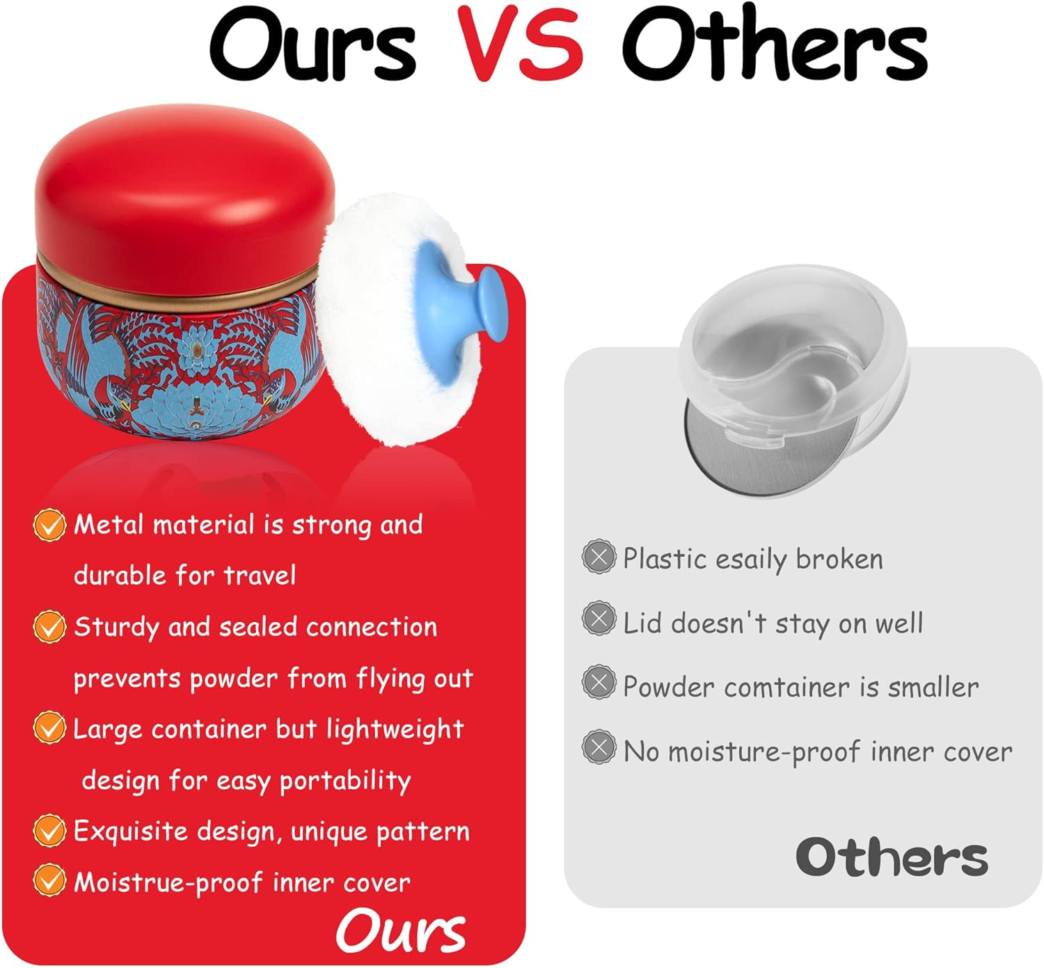 WEMEGA Body Powder Case with Powder Puff and Tea Box for Baby and Women - Travel Size (Abstract Totem)