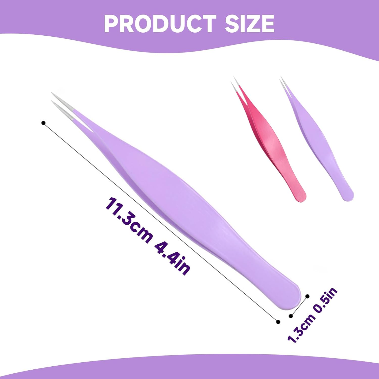 Xlihdzum 2 Pack Fine Point Tweezers for Women and Men - Precision Tweezers for Splinter/Tick/Facial/Brow Removal, Sharp Needle Nose Surgical Tweezers for Ingrown Hair (Purple & Pink) image number 2