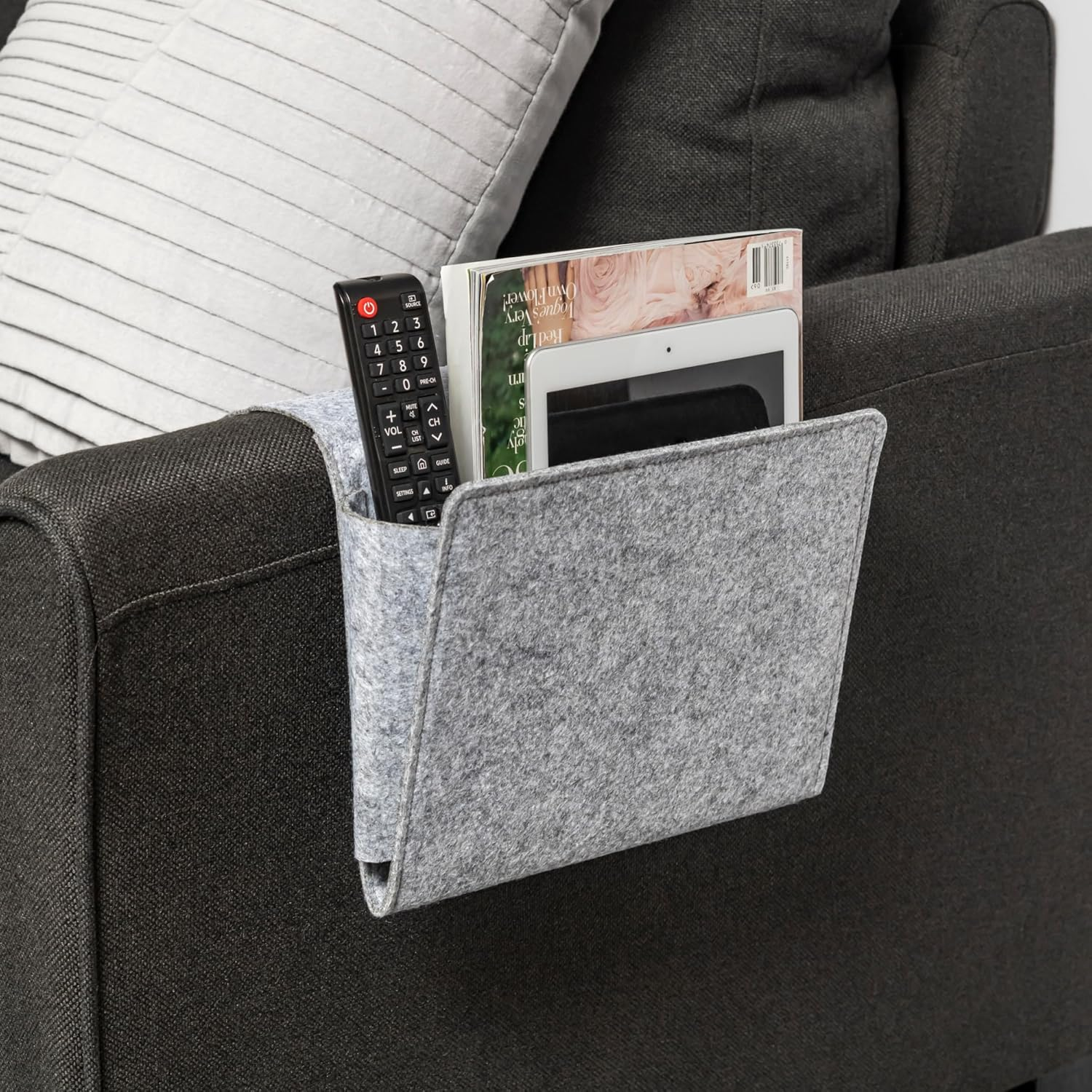 Kikkerland Couch Caddy | Remote & Ipad Holder | Storage Organiser & Hanging Storage for Sofa | Magazine & Tablet Holder image number 2