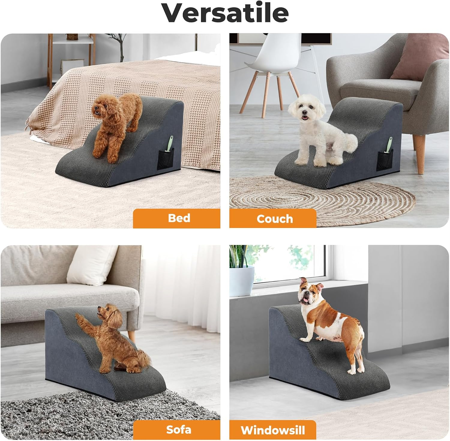 Pawz Dog Stairs Ramp for Small Dog,3 Steps High Density Foam Pet Stairs W/Storage Pocket & Handle,Non-Slip Balanced Pet Stairs Ladder for Cats,For High Sofa Bed Couch for Small & Old Dogs, Injured Pet image number 5