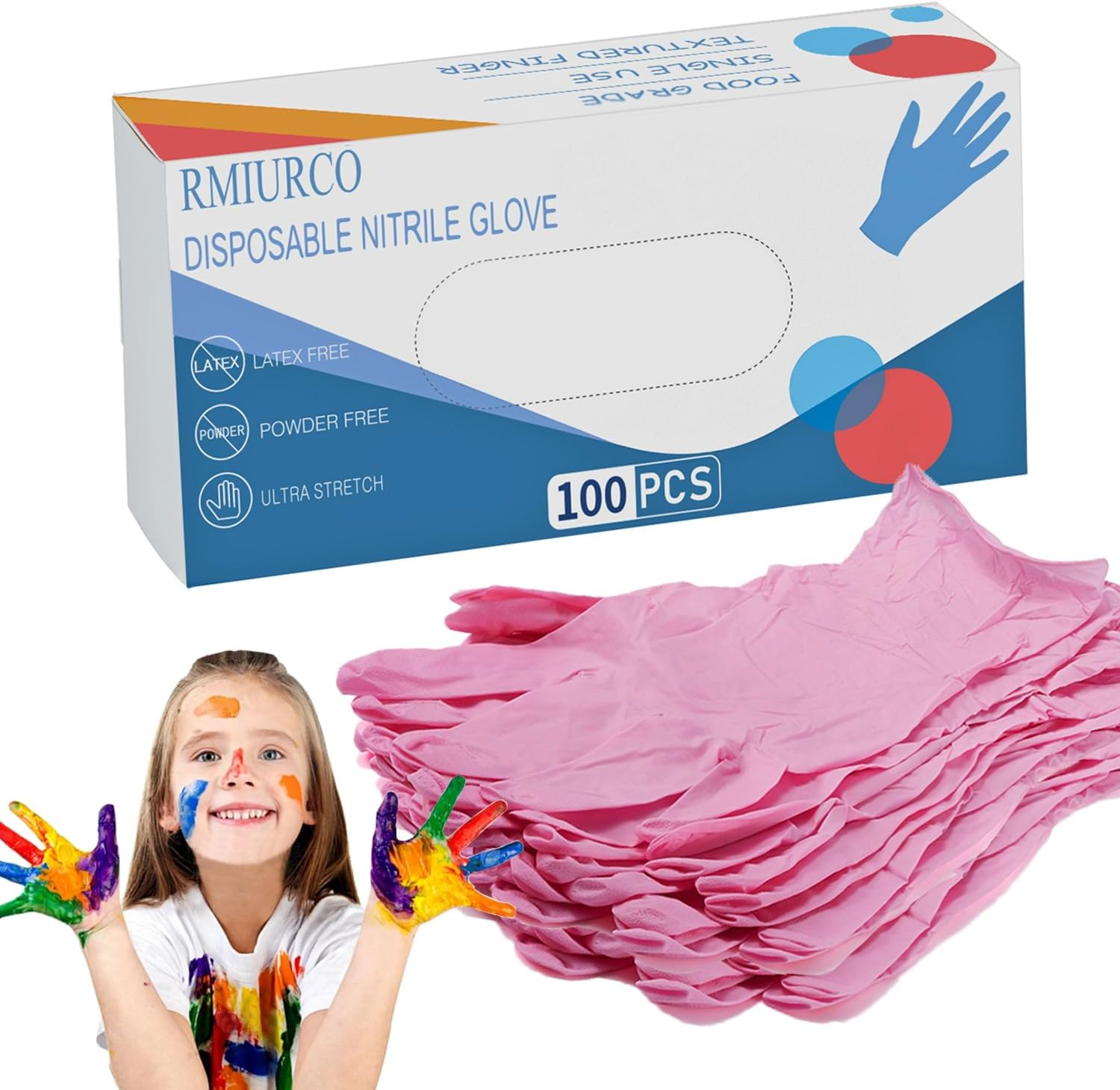 Kid Nitrile Gloves Disposable, Nitrile Gloves for Kid, Children Latex Free Disposable Glove- Cooking, Cleaning