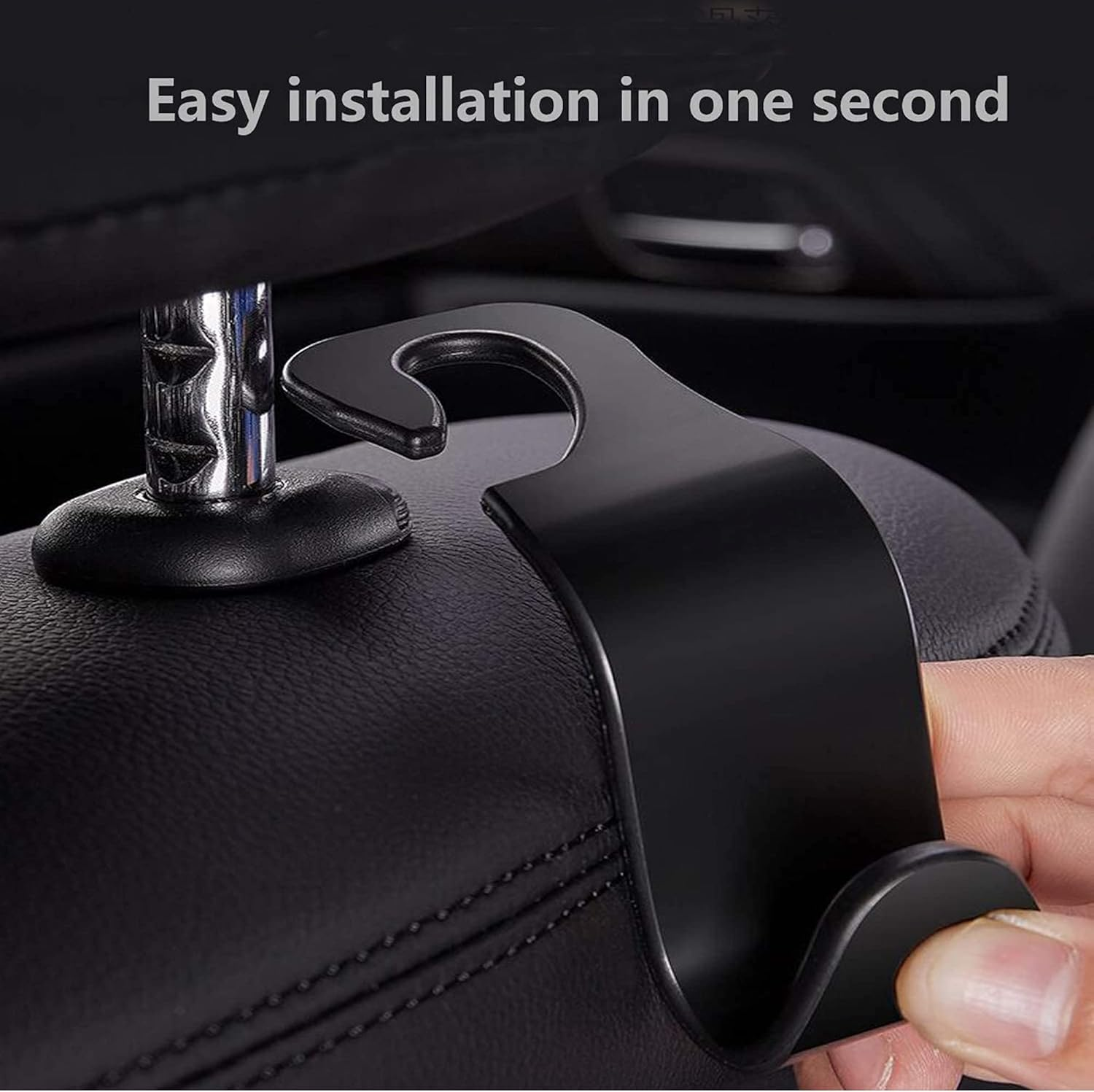 Sulfar Universal Vehicle Car Backseat Headrest Hanger Storage Organizer, Black Car Back Seat Headrest Hooks, Car Seat Accessory for Handbags, Purses, Coats, and Grocery Bags, Bottle Holder (4-Pack) image number 3