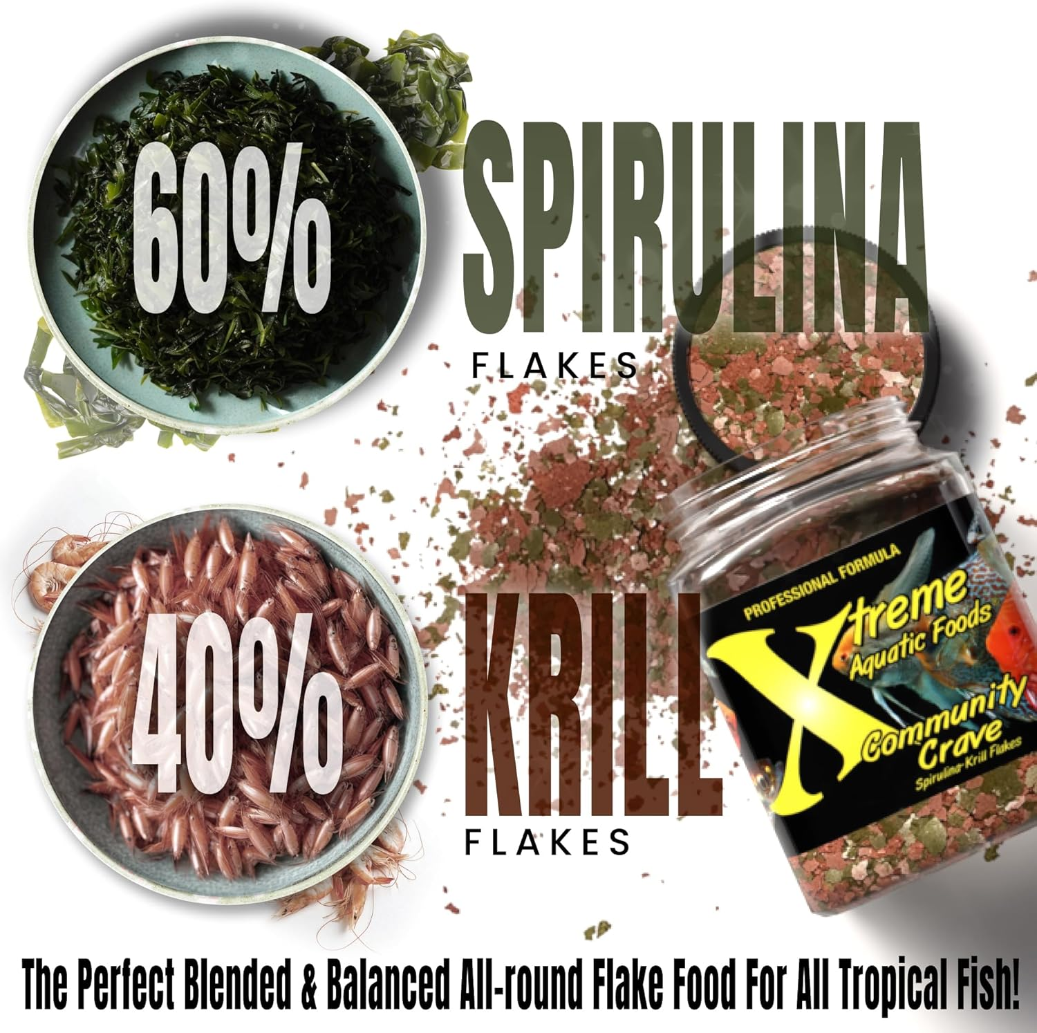Xtreme Aquatic Foods Community Crave Spirulina/Krill Flakes Fish Food 98 Grams (3.5Oz) - Tropical Fish Flakes image number 5