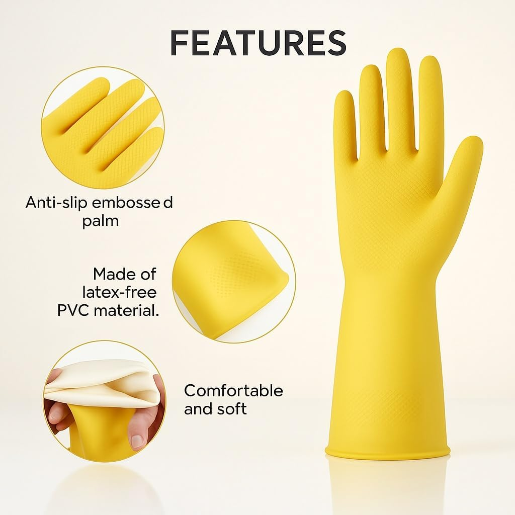 Rubber Cleaning Gloves 3 or 6 Pairs for Household, Reusable Dishwashing Gloves for Kitchen image number 2