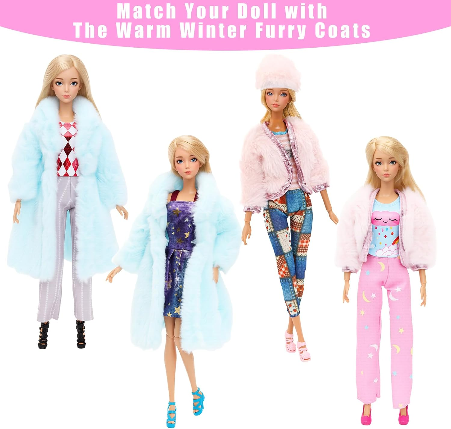 BARWA 25 Pack Doll Clothes and Accessories Handmade Including 1 Winter Coat 2 Sweater 1 Trousers Sets 3 Fashion Dresses 3 Outfits Tops and Pants 5 Mini Party Skirt and 10 Shoes for 11.5 Inch Dolls image number 4