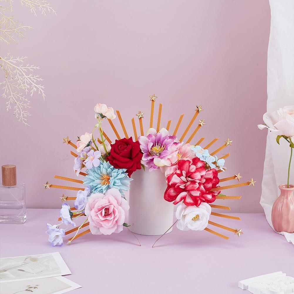 HOBBIESAY 1Pc Renfaire Flower Halo Crown Handmade Fantasy Flower Headpiece with Star Colorful Flowers Fairy Headband Hair Accessories for Women Party Cosplay Festival Wear DIY Craft image number 2