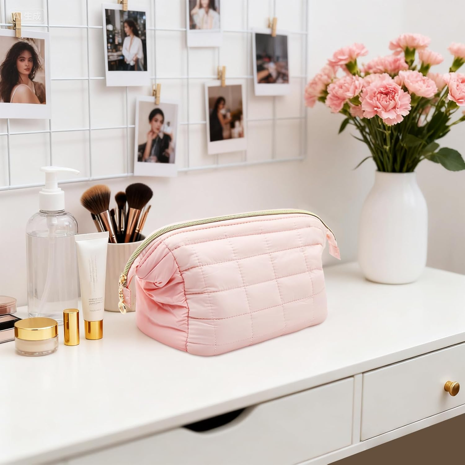 VOSSOT Make up Bag Travel Cosmetic Bag Women'S Toiletry Bag Makeup Bag Wide Opening Toiletry Bag Large Capacity Portable Cosmetic Bag Wash Bag with Star-Shaped Bell Pendant image number 5