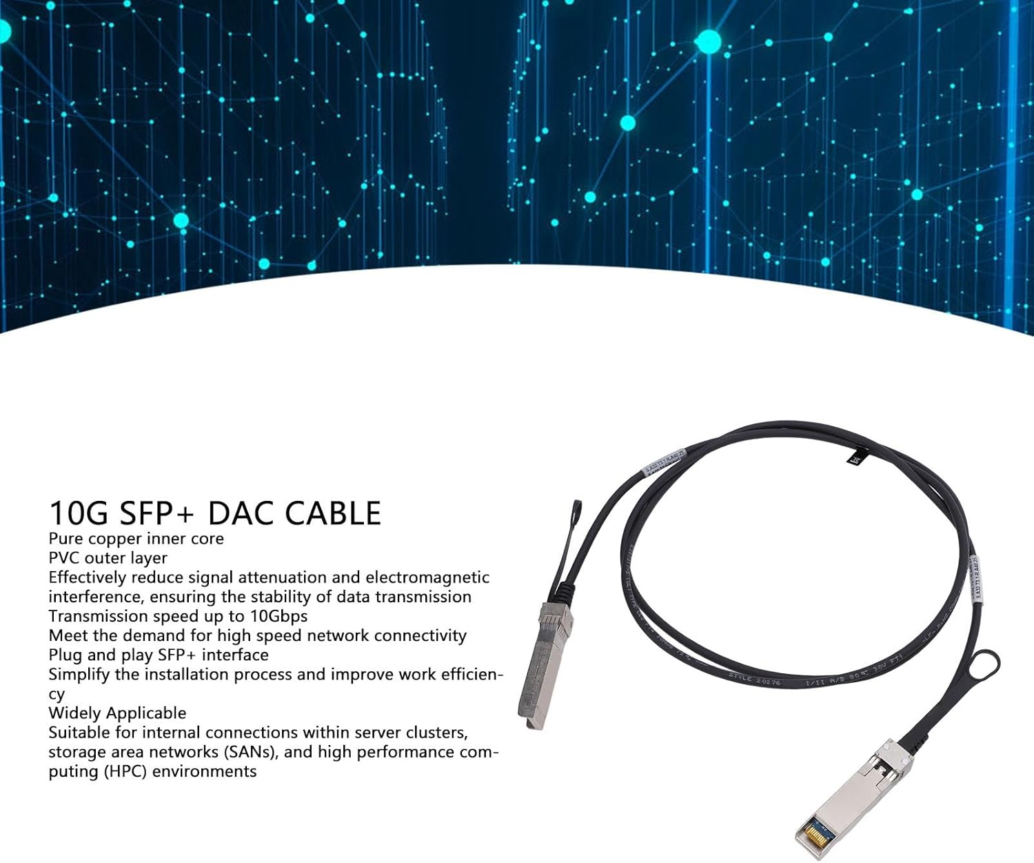 10G SFP+ DAC Cable, 1.5M High Speed Data Transfer Passive Direct Copper Twinax Cable, SFP Patch Cable for High Speed Interconnection between Servers in the Data Center image number 5