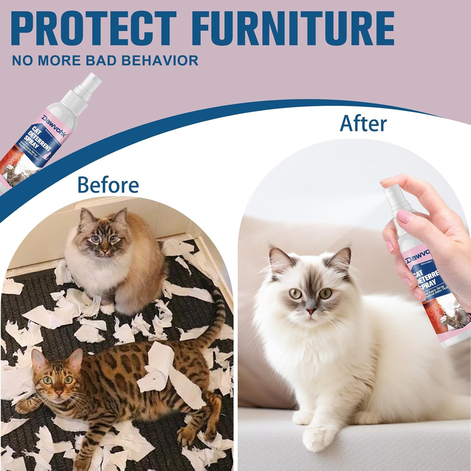 Dawvohk Cat Deterrent Spray, Natural Non-Scratch Spray, Non-Toxic Alcohol Free Formula, Safe Indoor & Outdoor Training Aid, for Dogs and Kittens, Curtains, Furniture, Sofas, Cushions, 120Ml/Pc (1PCS) image number 1