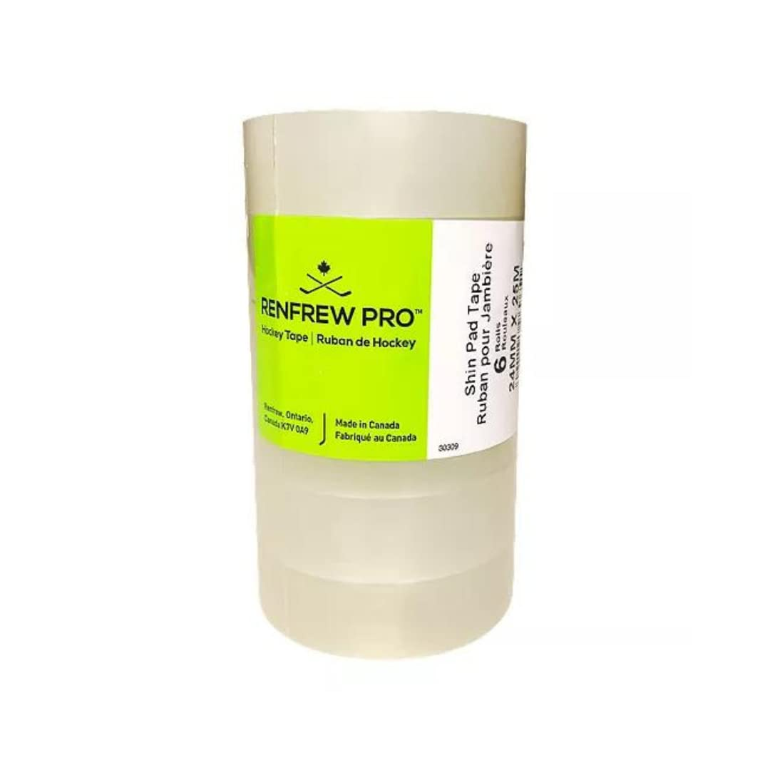 Renfrew Clear Polyflex Shin Sock Hockey Tape, 6 Rolls (24Mm X 25)