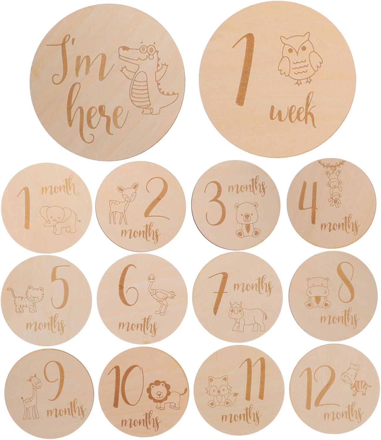 Newborn Wooden Milestone Cards Milestone Wooden Circles for First Year Announcements image number 1