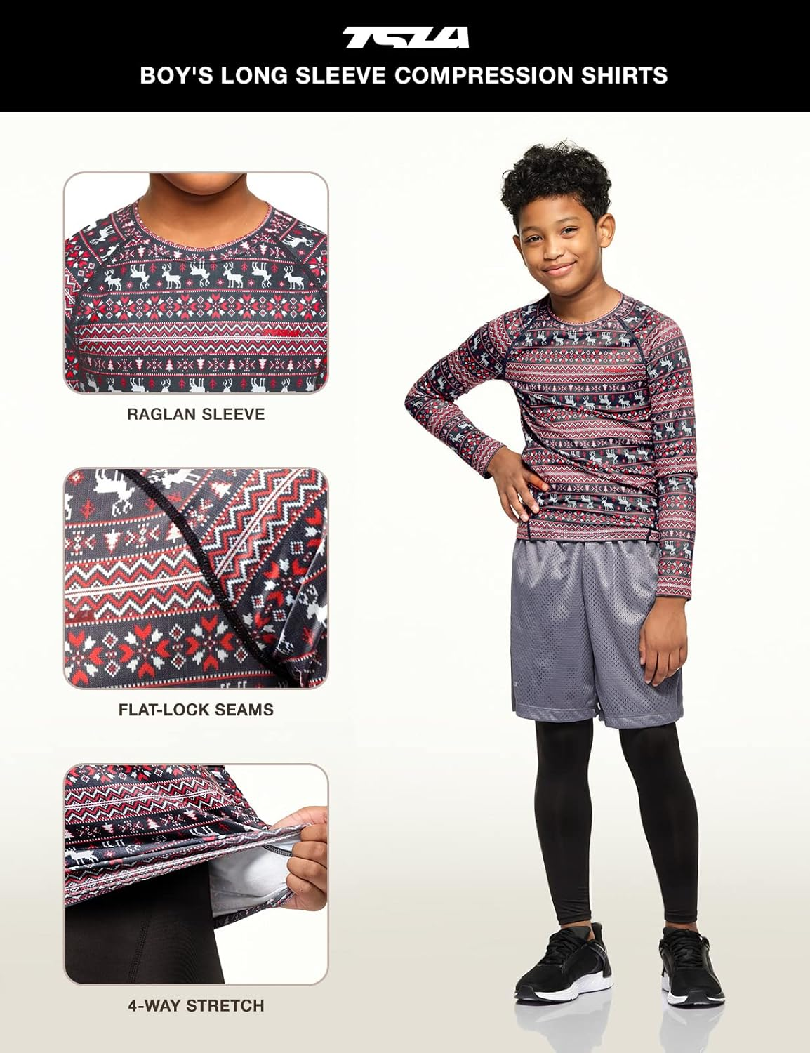 TSLA Kid'S Thermal Compression Tops, Mock Turtle Neck/Crew Neck Fleece Lined Base Layer Shirts