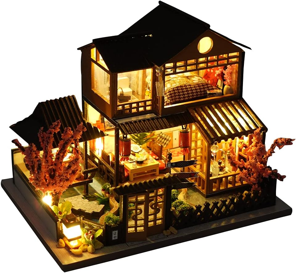 Miniature Wooden Dollhouse Japanese/Seaside/Car House Market DIY Doll House Kit Villa Building 3D Model Creative Gifts for Friend and Parents (Japanese Style Villa) image number 2