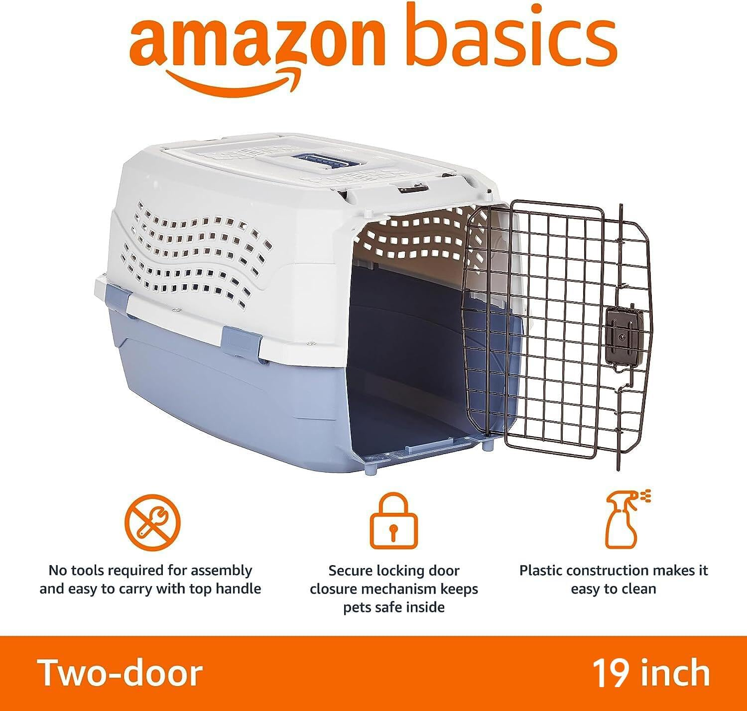 Amazon Basics Two-Door Top-Load Hard-Sided Pet Travel Carrier, 48 Centimeters image number 6