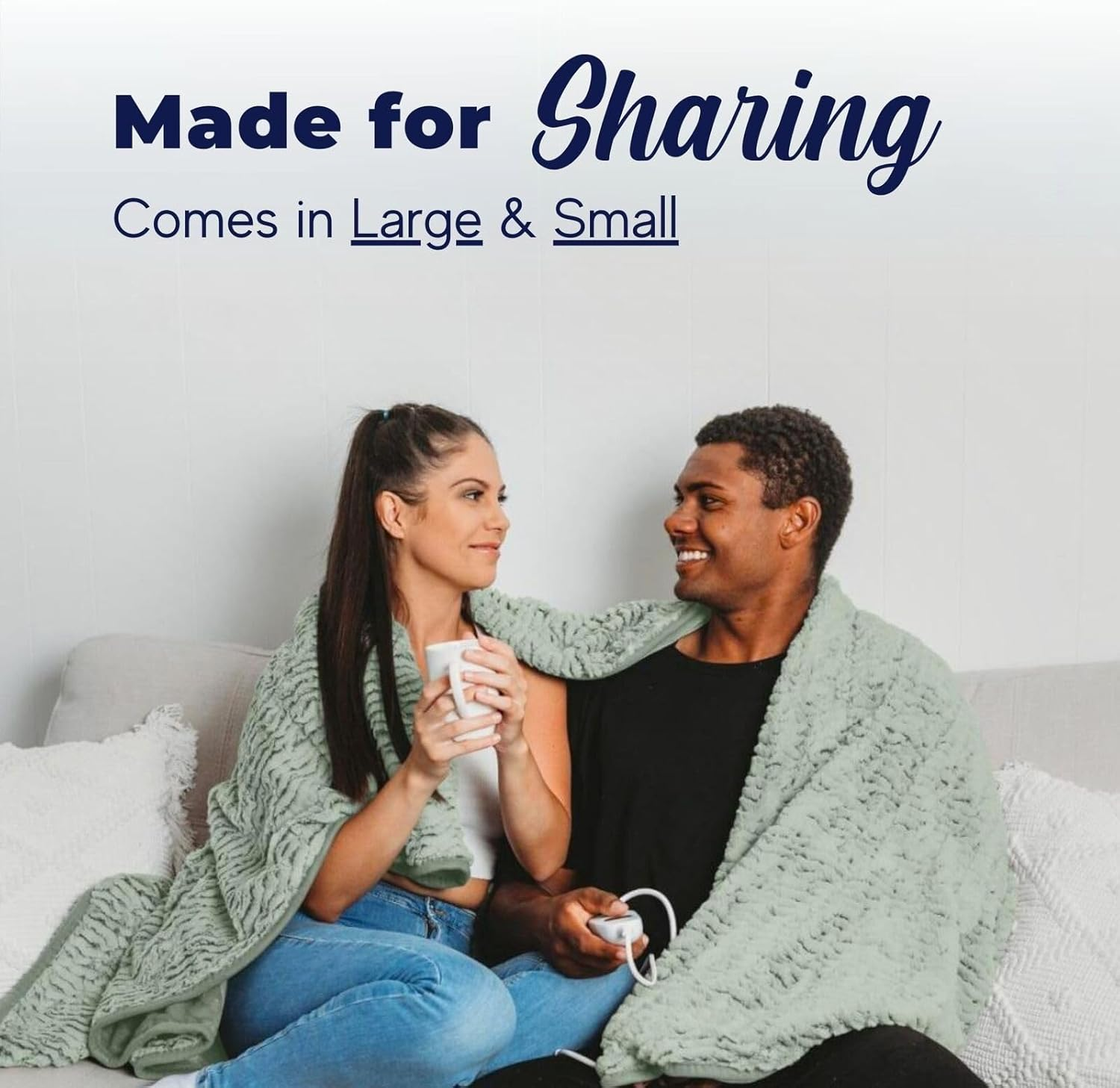 Dreamaker Eyelash Long Ribbed Fleece Electric Heated Throw Blanket 160X130Cm Warm Reversible Rug Energy Efficient Overheat Protection 9 Heat Settings Extra Long Cord Controller- Faded Green & Sage image number 1