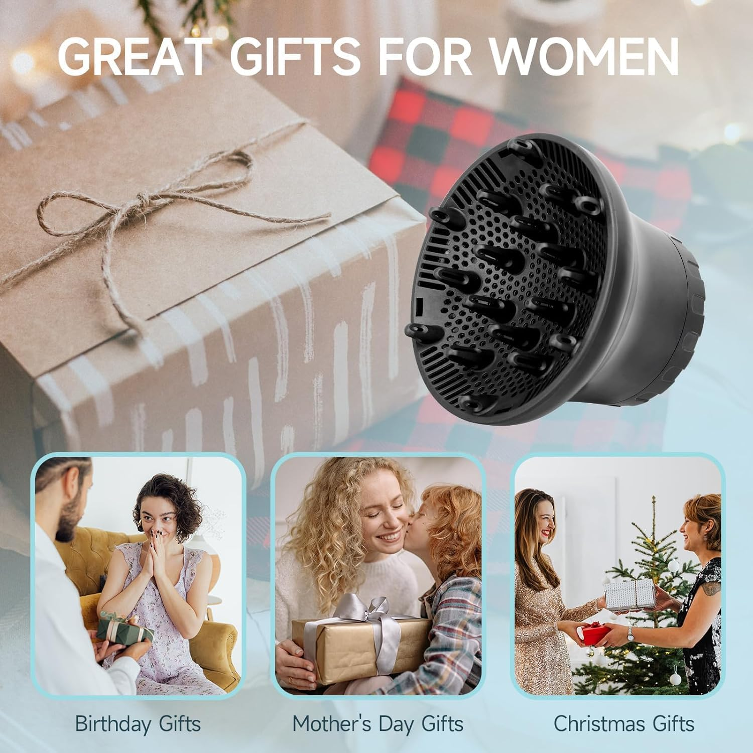 Universal Curly Hair Diffuser, Adaptable Hair Diffuser Attachment for Hair Salon Quality Hairstyling Tool Hair-Protective Frizz-Free Fast-Drying for Dryers with 1.65 to 3.15 Inches Nozzle image number 2