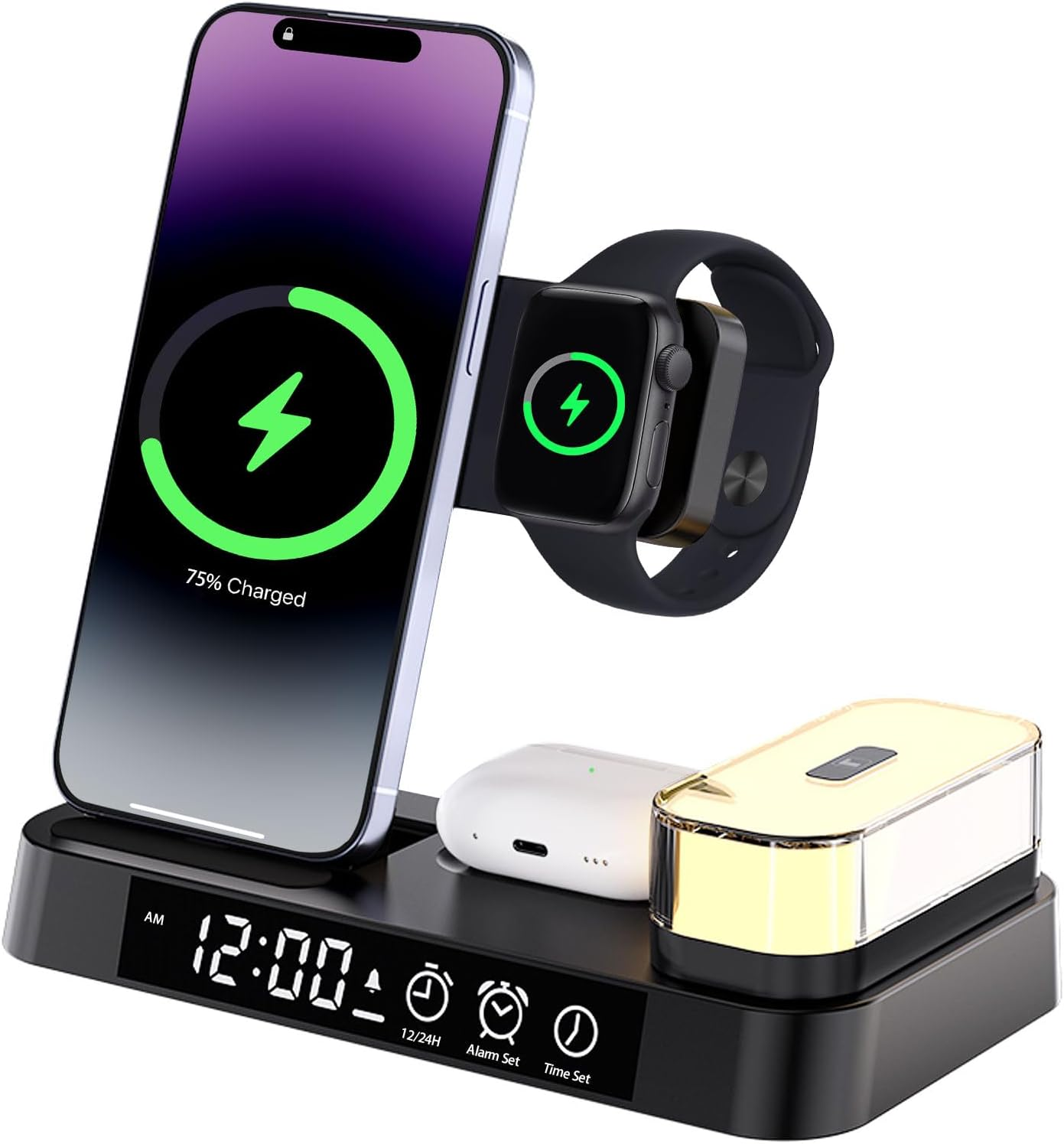 4-In-1 Magnetic Wireless Charger 15W Fast Charging for Apple Devices Iphone 17 16 15 14 13 Pro Max, Charging Station with Night Light for Apple Watch & Iwatch, Airpods Pro/4/3/2 (Black) image number 6
