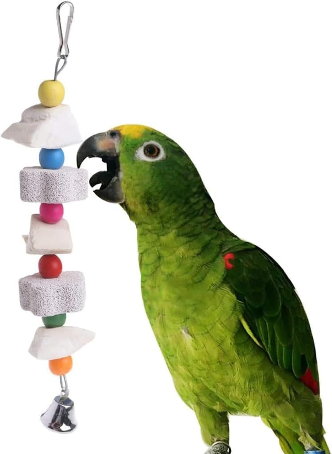 2Pcs Bird Beak Trim Cuttlebone Calcium Stone Lava Block Chew Toy Grinding Teeth Natural Minerals with Bell for Parakeet Conure Lovebird Cockatiel Finch Canary Hamster Chinchilla Rabbit image number 1