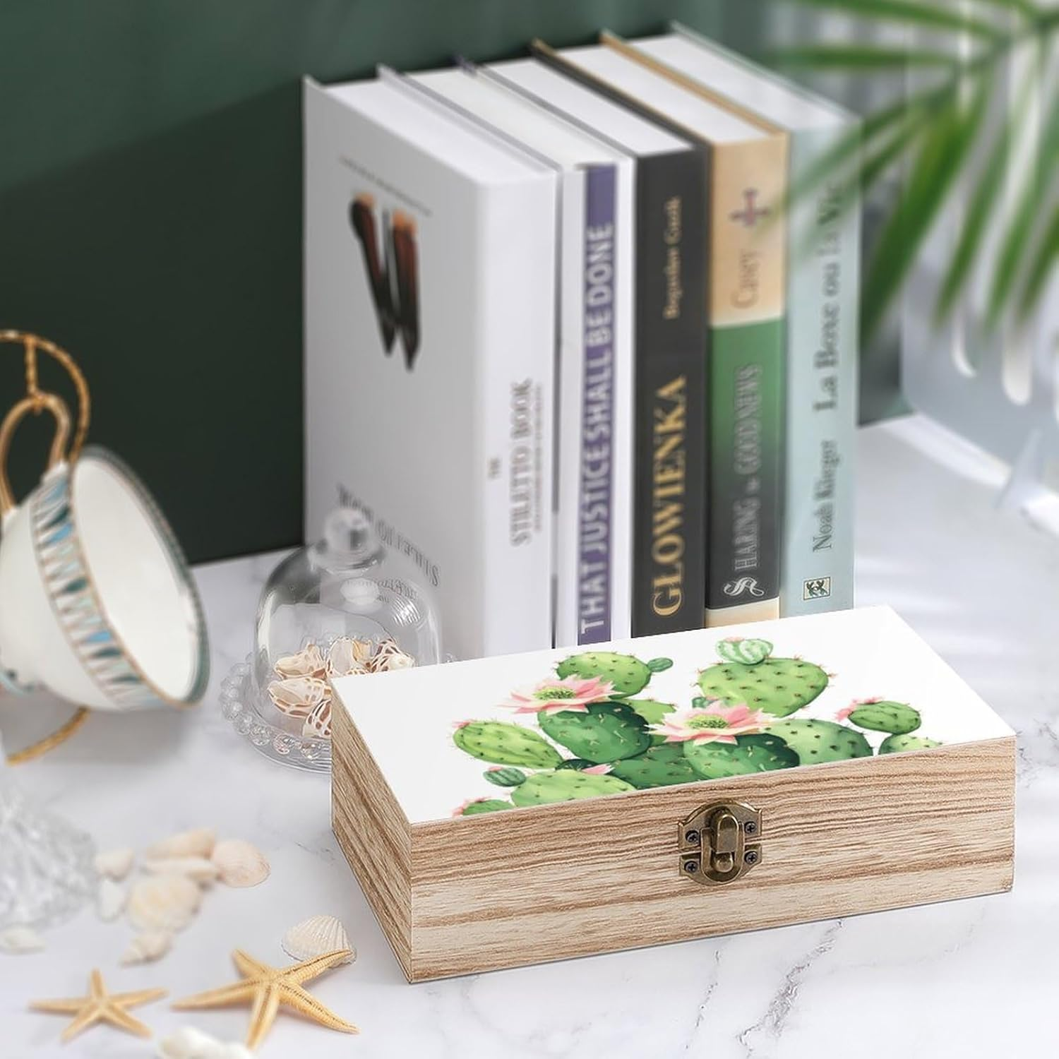 Cactus Wooden Box Wood Wedding Keepsake Boxes with Lids Small Decorative Boxes Lightweight Wooden Memory Storage Box for Crafts Keepsakes Jewelry Photo Letter Storage image number 3