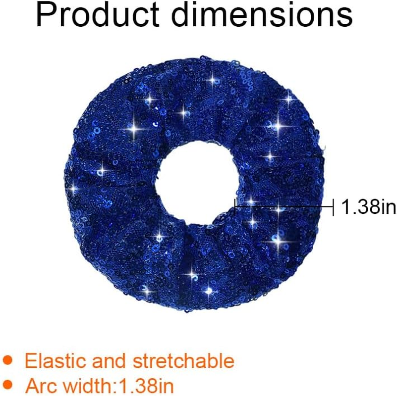 Navy Blue Scrunchies for Thick Thin Hair Ties for Girls Toddler Cheer Stuff for Kids Womens Blue Sequins Cheer Hair Pieces Ponytail Holders for Braids Glitter Rhinestone Cheerleader Scrunchie 2 Pcs image number 1