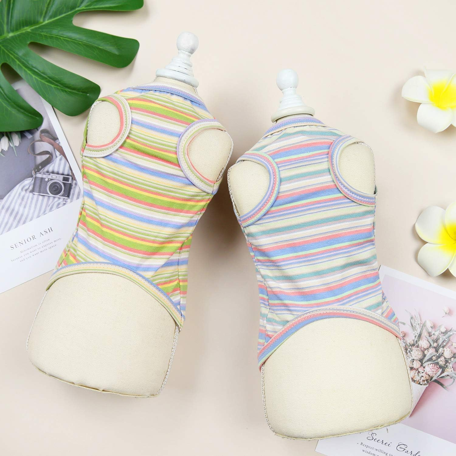 YAODHAOD Dog Striped T-Shirt, Summer Breathable Cotton Shirts, Dog Soft Tank Top Sleeveless Vest Dog Tee Shirt for Small Medium Dog Cat Clothes (2Pack) (Medium) image number 2