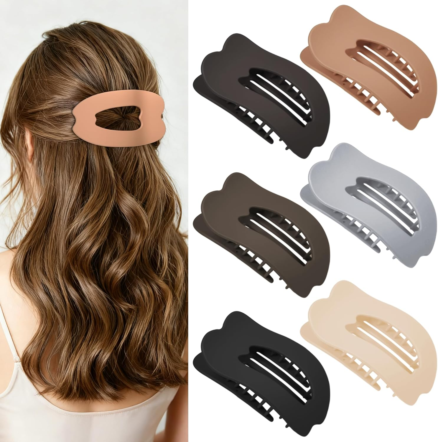 Flat Hair Clips for Women, 8 Pack French Concord Claw Clips for Medium Curly Hair, Strong Hold No Slip Grip Hair Claw Clips,Mother'S Day Gifts, Neutral Colors D