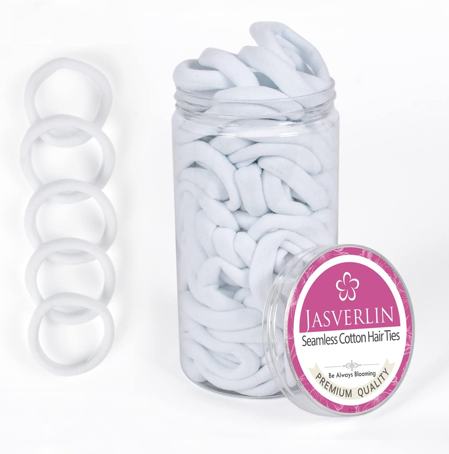 JASVERLIN White Cotton Fabric Hair Ties, Soft Seamless Ponytail Scrunchies Elastic Bands for Women&rsquo;S Braided Curly Thin Thick Hair No Damage Crease 1.5 Inch 100 Pcs