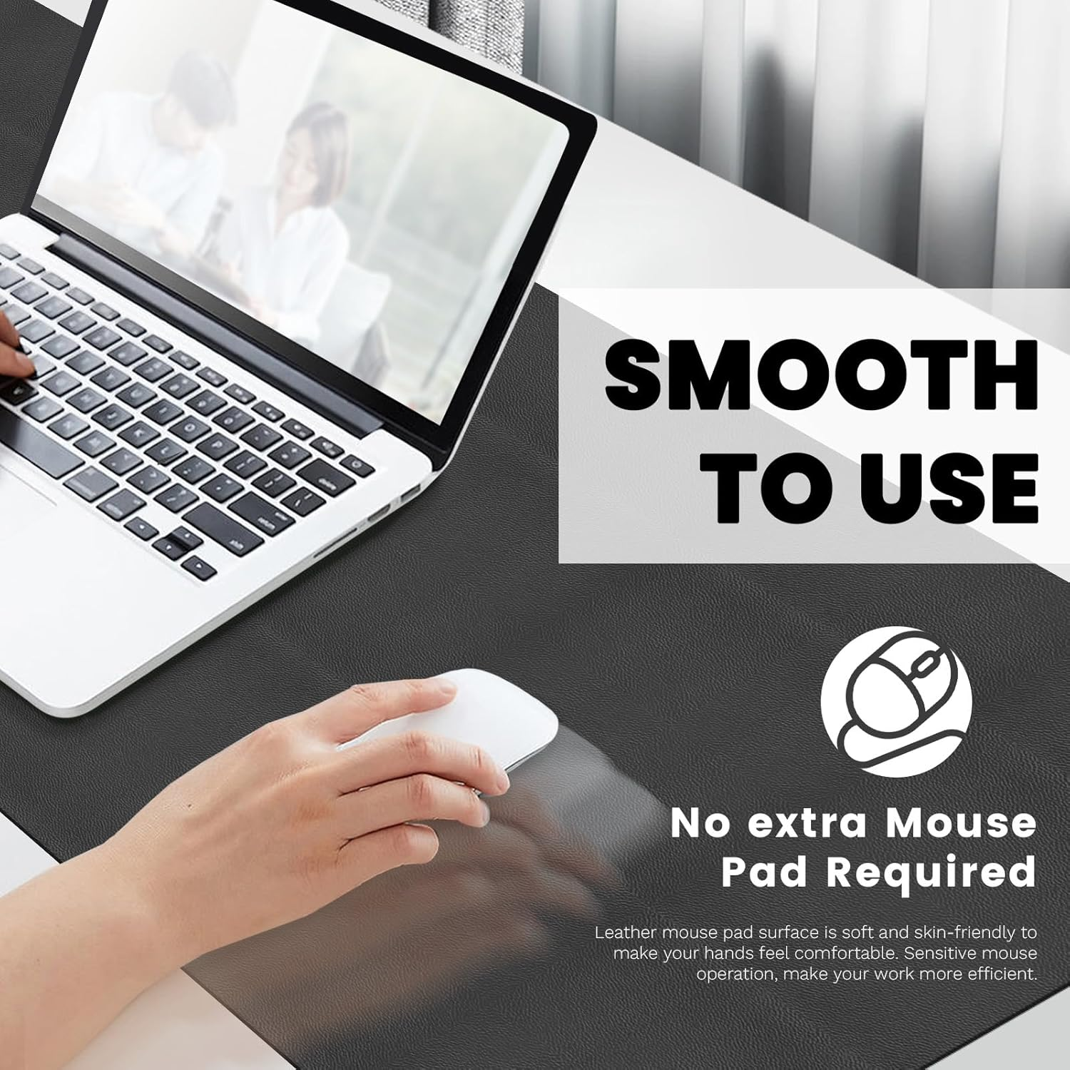 Bagentry Black Leather Desk Mat, Non-Slip Large Computer Desk Pad Protector, Waterproof Office Desk Mouse Pad Blotter for Desktop Keyboard Gaming Home Decor (Black)