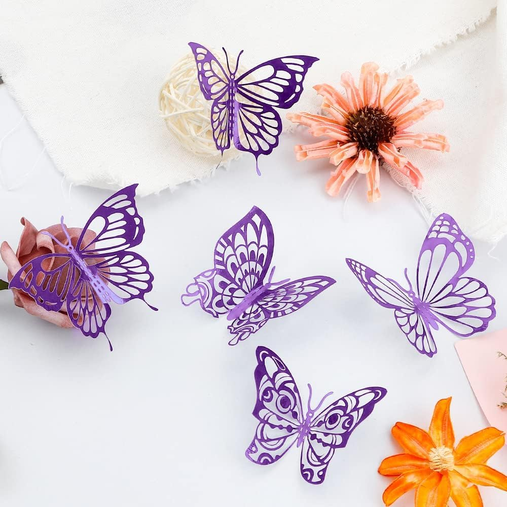 FIMETEUG Purple Butterfly Wall Sticker, 72 PCS, Elegant, Metallic Paper, Indoor Use image number 3