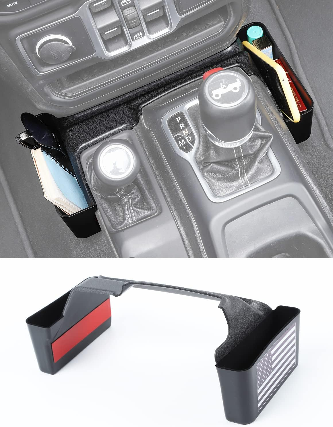 Savadicar GT-2 Shifter Storage Box, Gear Shift Side Tray, Center Console Organizer Compatible with 2018-2025 Jeep Wrangler JL JLU 4XE & Gladiator JT, Interior Storage Accessories, Black, 1 PC