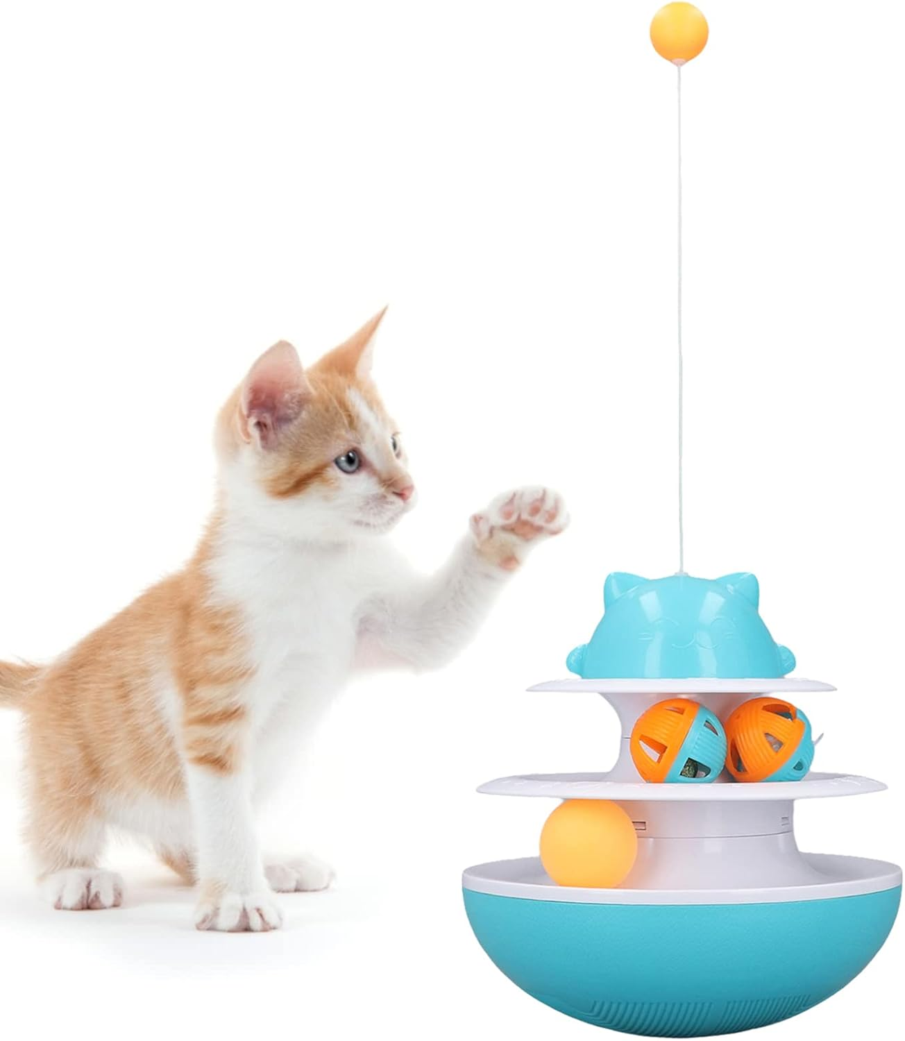 Cat Turntable Toy, 2 Level Interactive Exercise Kitten Track Tower Puzzle Toy with Colorful Rolling Ball, Fun Physical Exercise Kitten Toys Cat Interactive Toy for Cat Kitten