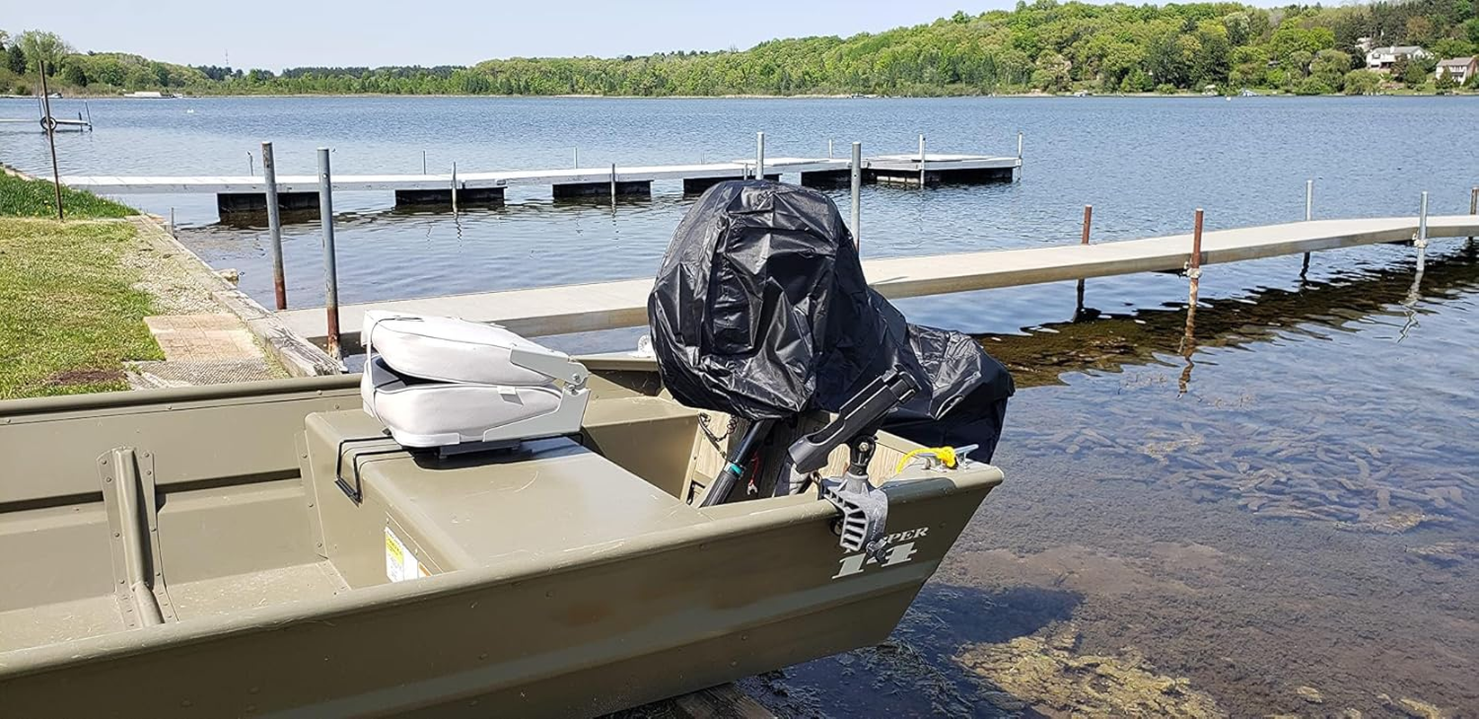 Outboard Motor Cover Fit 30-60 HP Motor, Full Boat Motor Cover Waterproof 420D Heavy Duty Oxford Fabric with PVC Coating, Windproof Outboard Engine Hood Covers with Zipper, Universal, Black image number 1