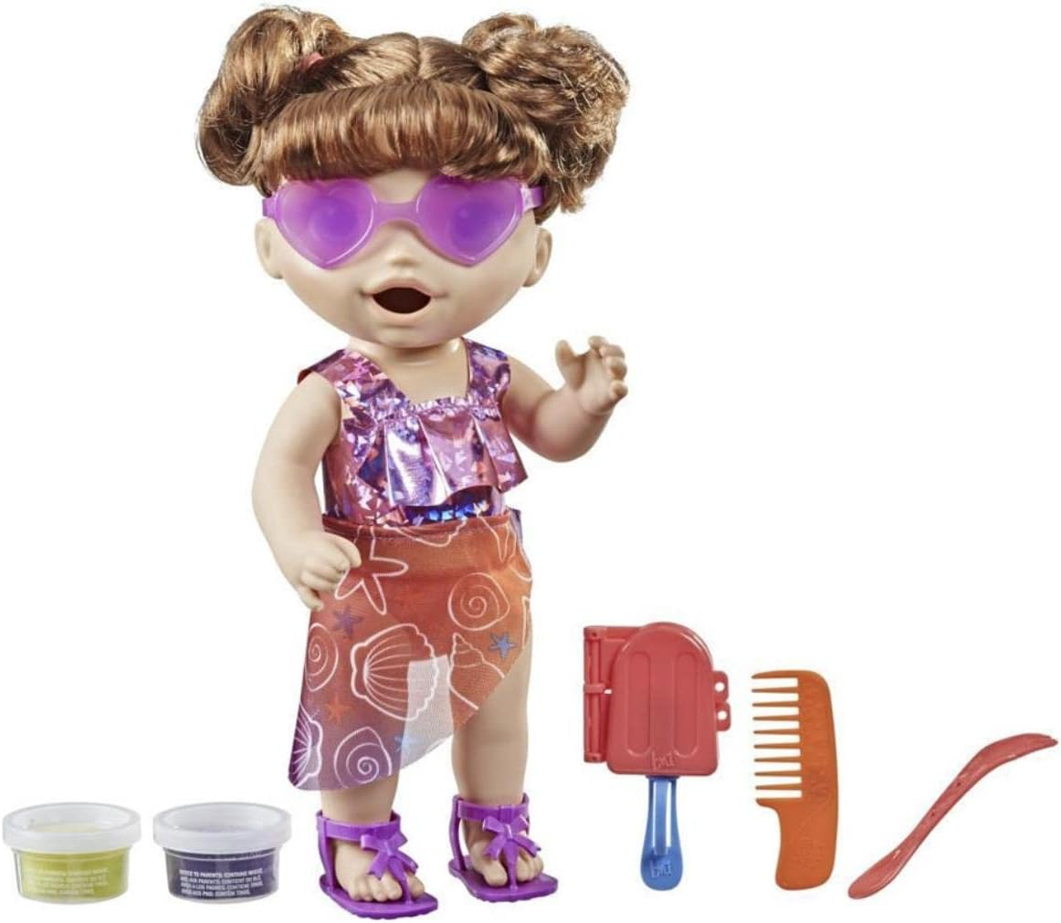 Baby Alive Sunshine Snacks Doll, Eats and Poops - Brown Hair - Summer-Themed Waterplay Baby Doll, Ice Pop Mold - Nuturing Dolls and Toys for Kids - F1681 - Ages 3+ image number 2