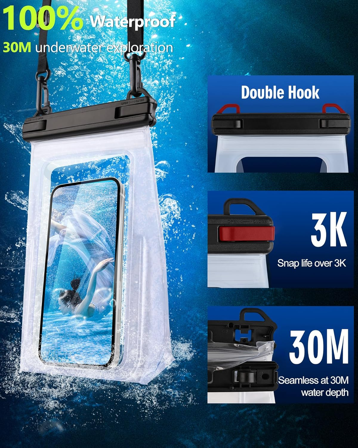 IPX8 Waterproof Phone Pouch Floating, [Expandable Space] Waterproof Bag, Cell Phone Dry Bag with Adjustable Lanyard for Iphone Samsung Google up to 7.0" White image number 6