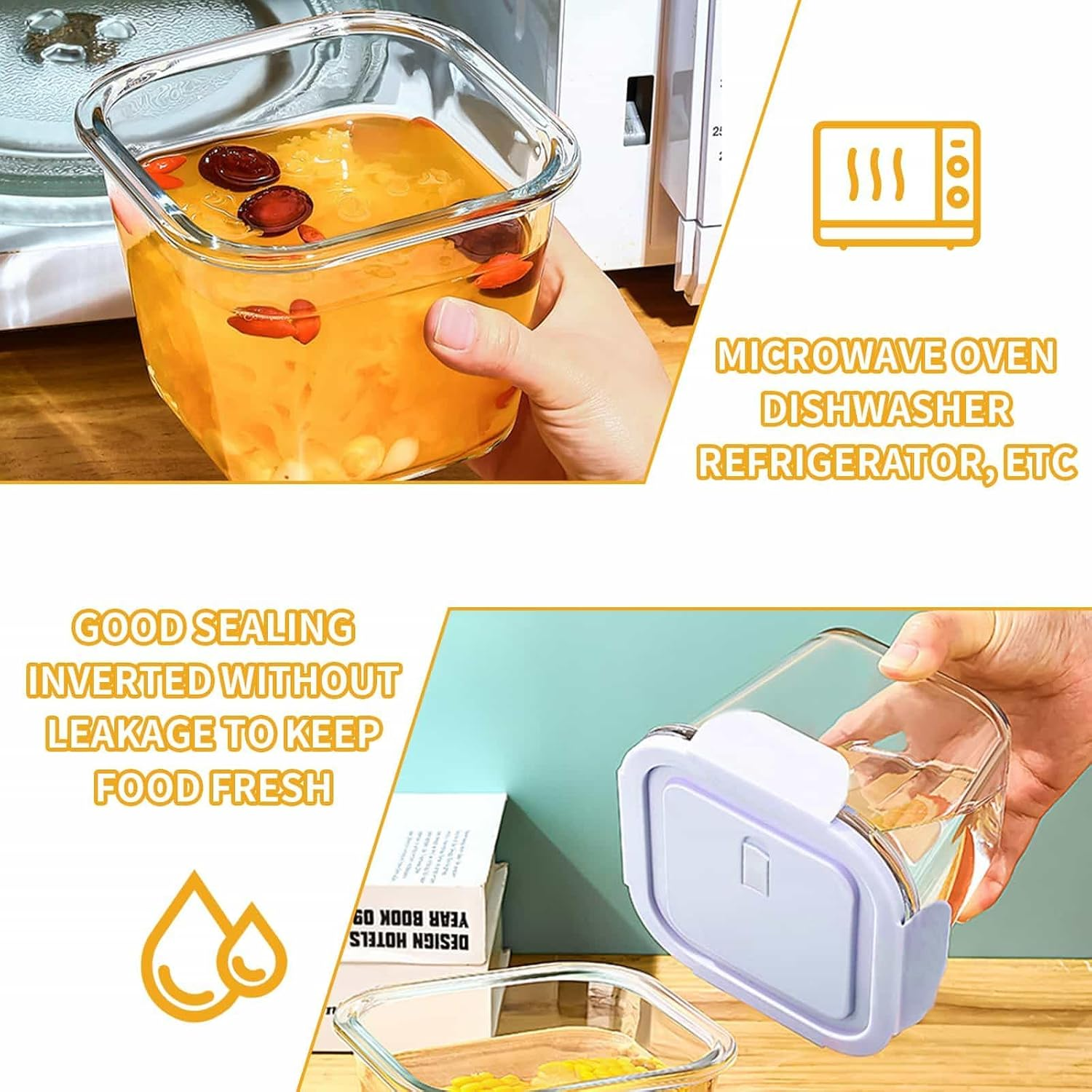 Glass Food Storage Containers, 4 Piece Set of Glass Meal Prep Containers with Lid, Microwave and Refrigerator Safe, Suitable for Oat, Fruits, Salads, Lunches Etc. image number 6