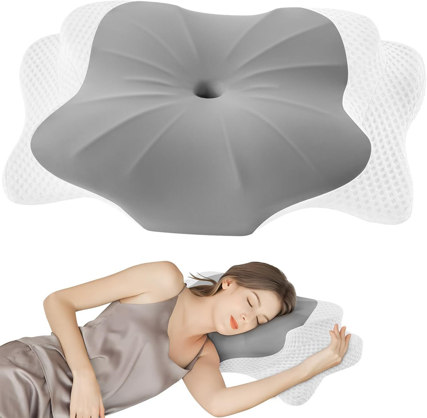 DONAMA Cervical Pillow for Sleeping, Contour Memory Foam Pillow for Neck and Shoulder Support, Ergonomic Neck Pillow for Side Back Stomach Sleepers, Bed Pillows with Cooling Silk Pillowcase image number 5