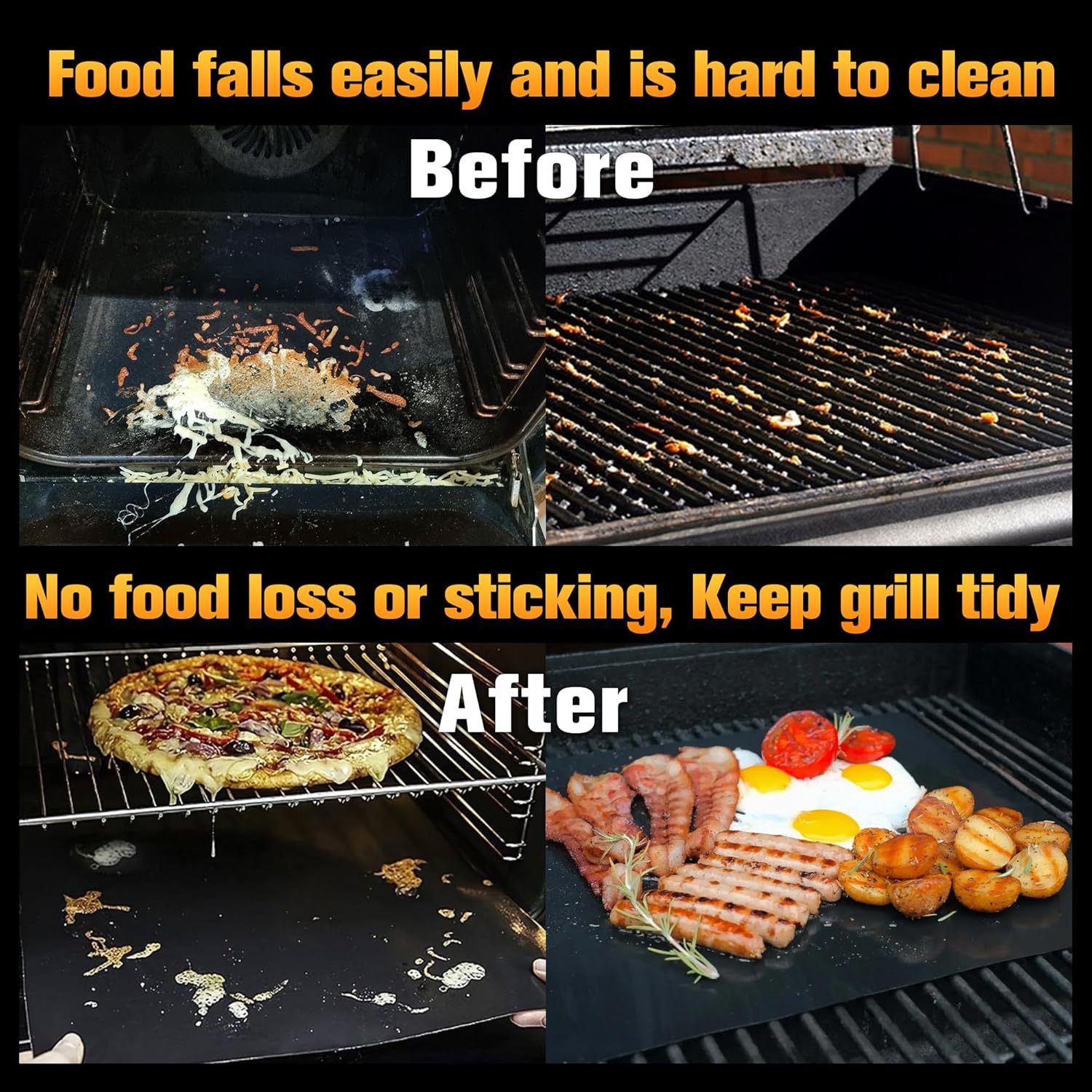 Grill Mats for Outdoor Grill, (10 Pcs) Non Stick BBQ Grill Mat Grilling Mat, BBQ Grilling Accessories, Heavy Duty, Reusable and Easy to Clean, Grill Sheets for Gas Charcoal and Electric BBQ image number 2