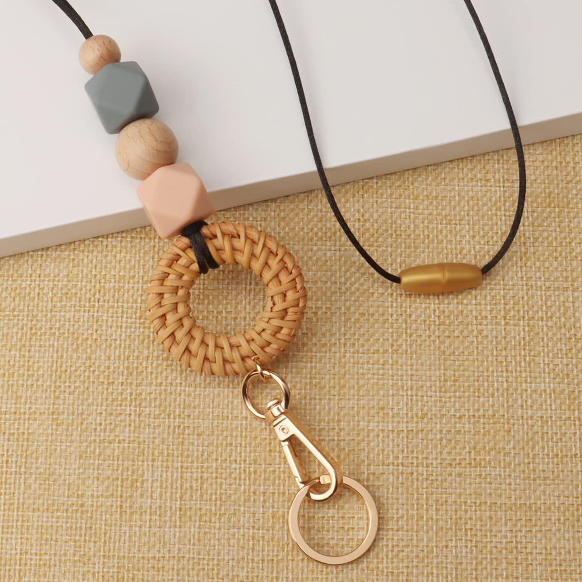 Teacher Lanyard for Id Badge Keys Cute Silicone Beaded Lanyards for Women Boho Wood Bead Lanyard Card Holder Wallet image number 1