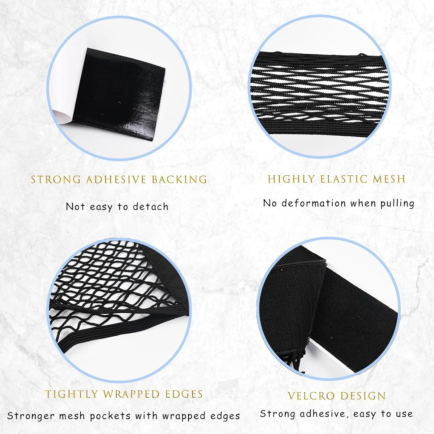 Ulifebetter 2PCS Universal Mesh Cargo Net with Adhesive Tape, 9.8&times;15.7In Small Cargo Storage Mesh Net Car Storage Net Pocket RV Storage Netting Wall Mesh Pocket Net for Rv Car Trunk Boat(Black) image number 1