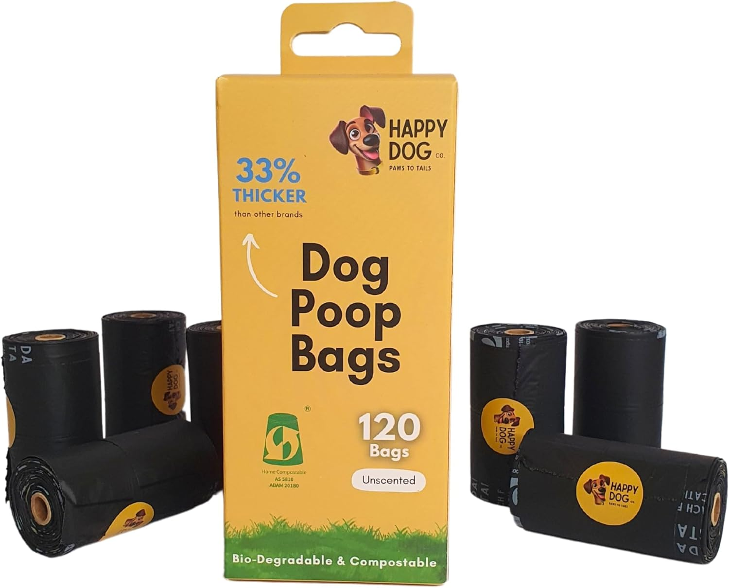 Dog Poo Bags Biodegradable Large Poop Bags with Tie Handle, Leak-Proof 8 Rolls 120 Bags 32X22Cm Unscented Extra Thick