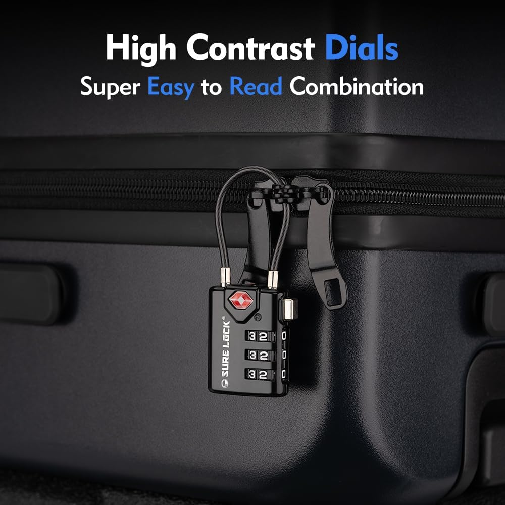 TSA Compatible Travel Luggage Locks, Inspection Indicator, Easy Read Dials - 1, 2 & 4 Pack (Large, Black 8 Pack) image number 3