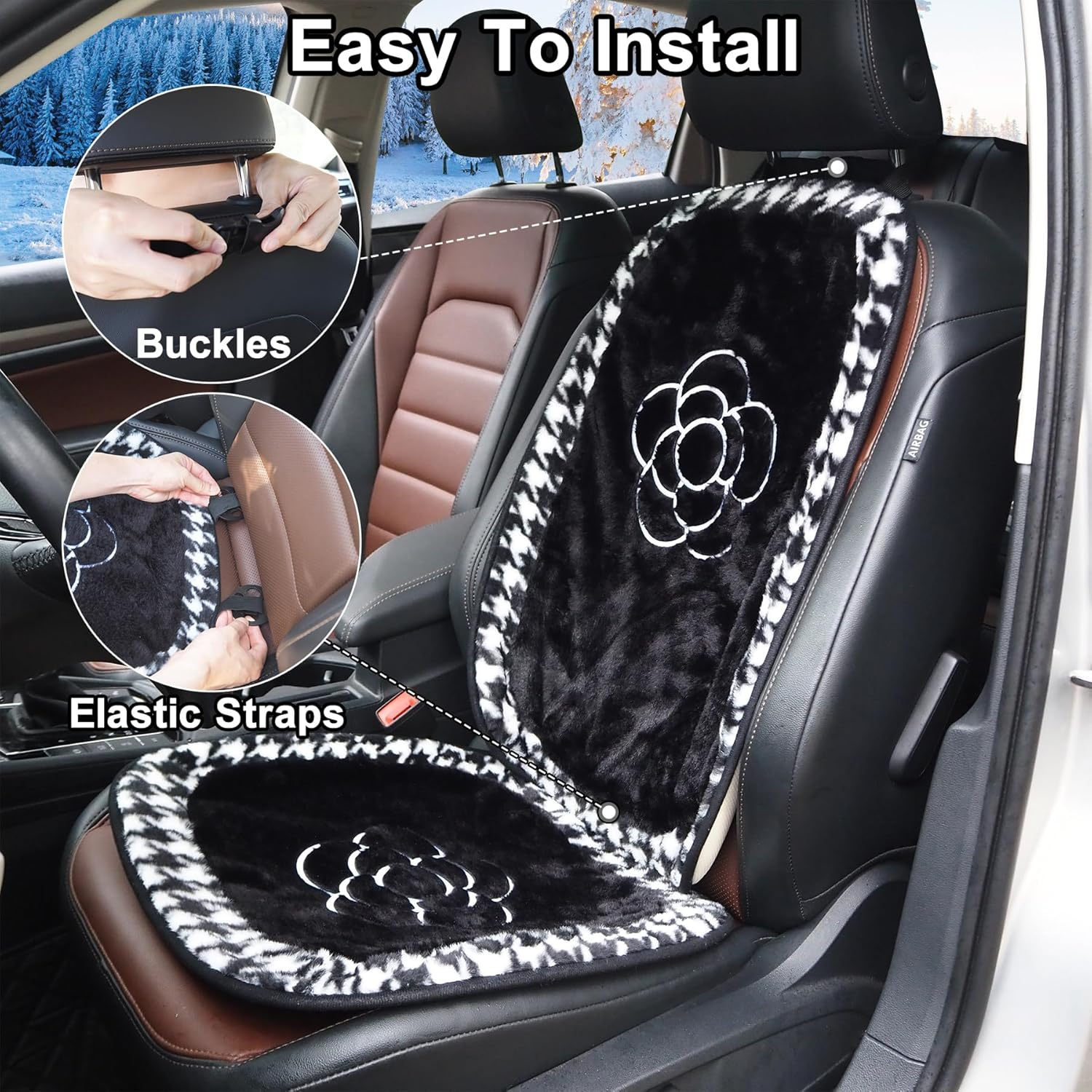 Car Front Seat Covers Protectors 2Pcs Seat Cushion Mat, Universal Fit, Anti-Slip Soft Padded Car Interior Covers for Automotive, SUV, Truck, and Van