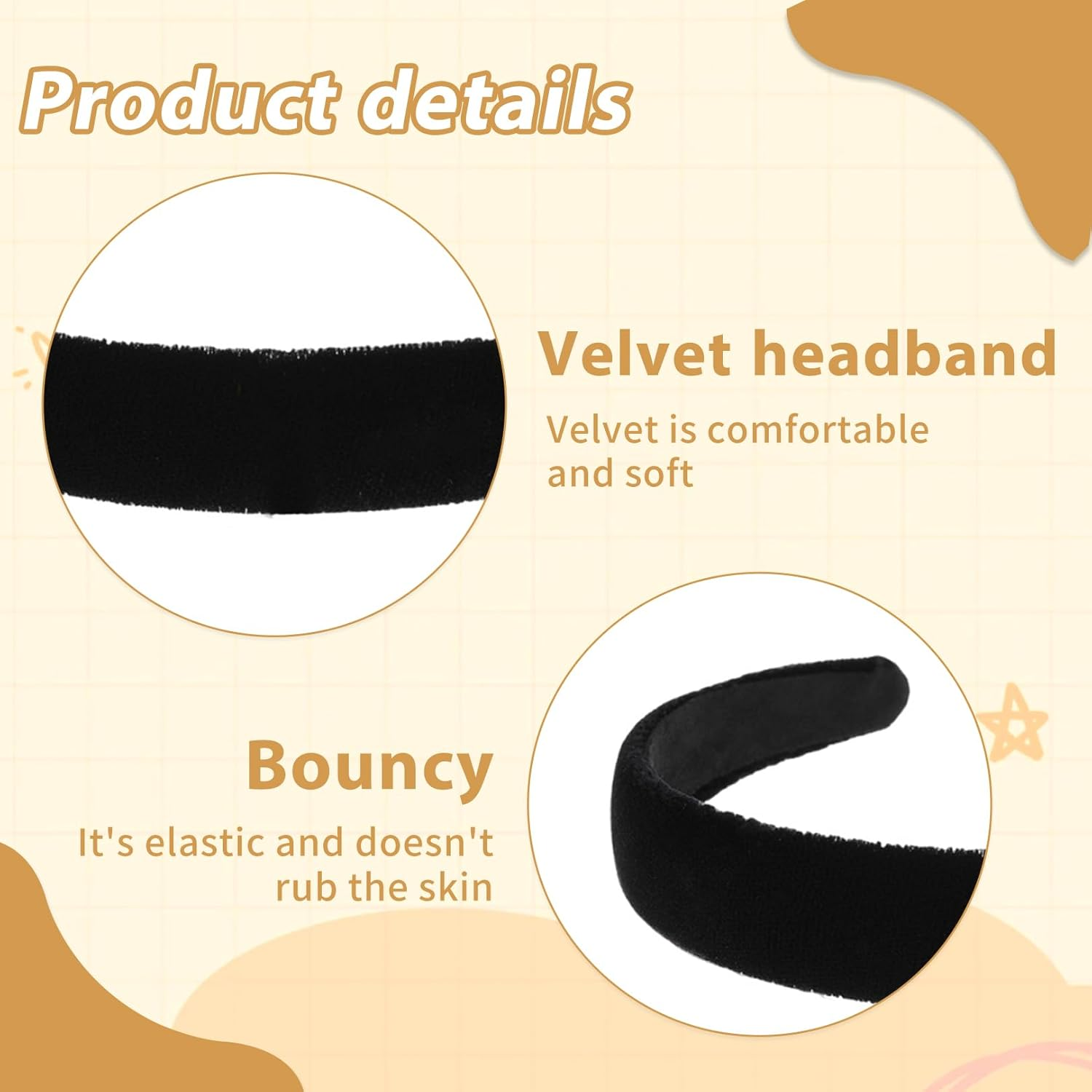 Pack of 3 Black Wide Velvet Headband Women'S Black Headband, Velvet, Headband Plain Non-Slip, Fashion Hair Accessories Girls for Christmas Gifts, a Birthday Gift, Leisure